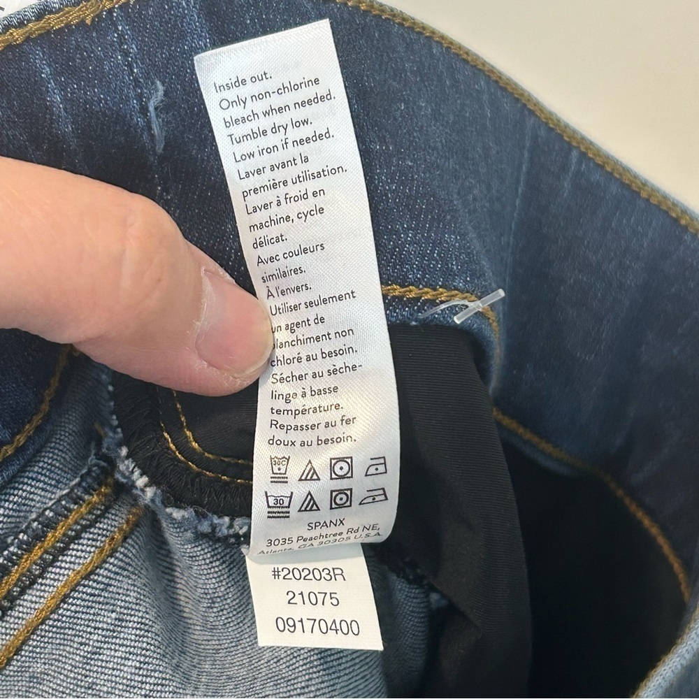SPANX Medium Wash Distressed Pull-On Raw Hem Denim Leggings - Picture 10 of 14
